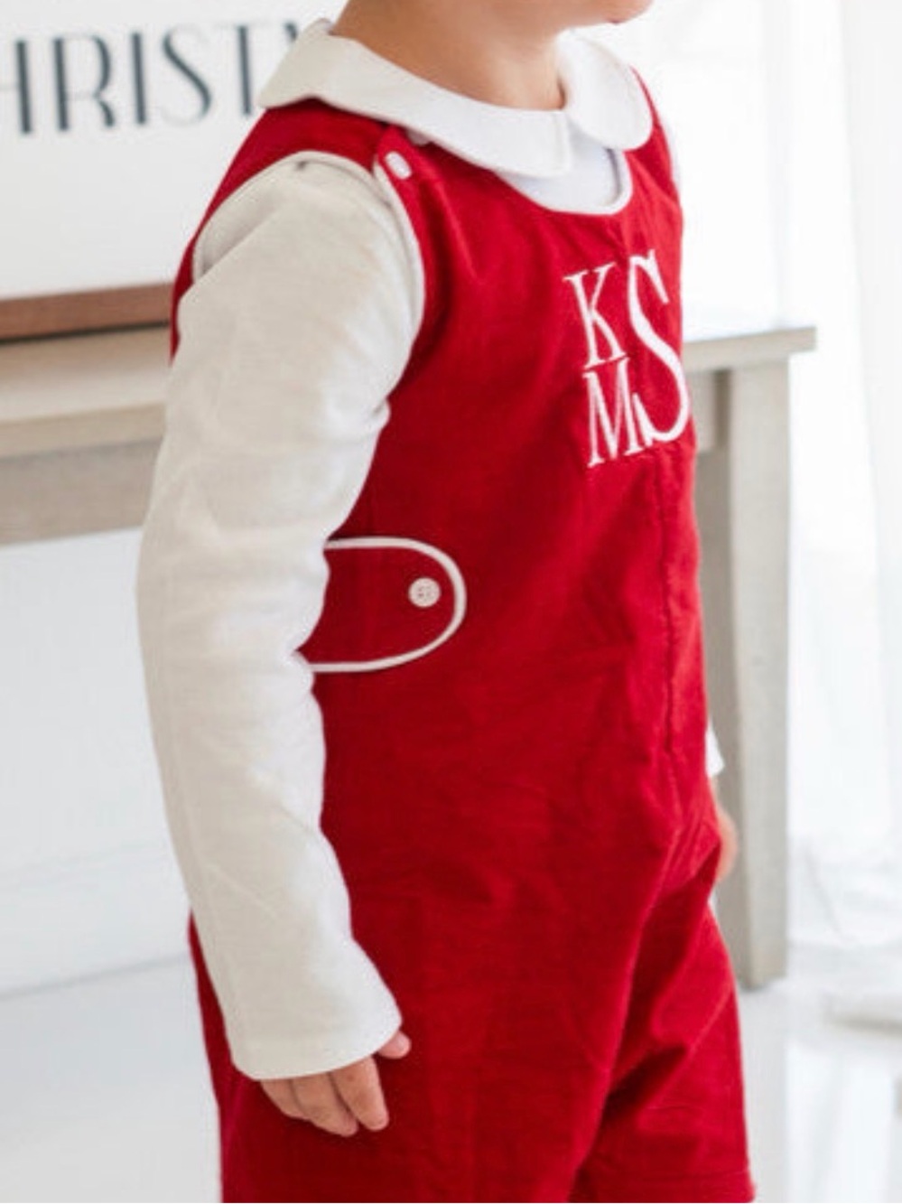 Red Corduroy Toddler Overalls with White Trim